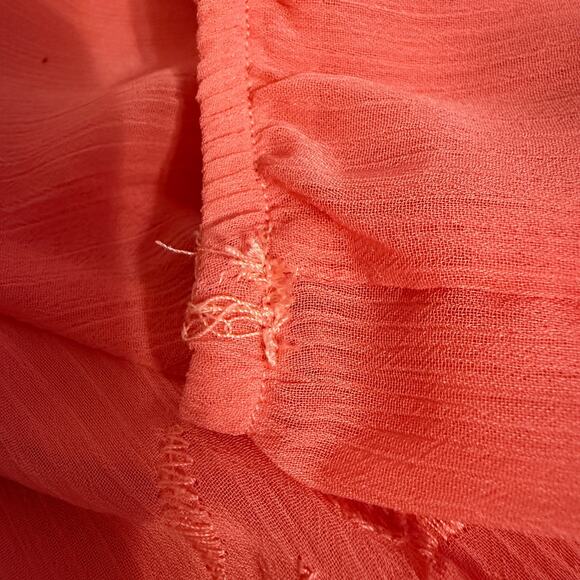 AB Studio Women Size XL Coral Blouse Top Embroidery Floral Fairy Sheer Lined - Picture 11 of 12